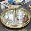 Plates Nordic Style Mirror Glass Plate Gold Plated Iron Storage Tray Luxury Decorative Fruit Dessert Cake