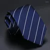 Bow Ties High Quality 2023 Designers Brands Fashion Business 7cm Slim For Men Deep Blue Striped Silk Nathiie Work with Present Box