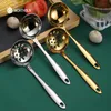 Set di stoviglie WORTHBUY Mestolo per zuppa d'oro Paletta in acciaio inossidabile con manico lungo Scolapasta Cucchiaio da portata Accessori da cucina Cottura 230204