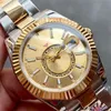 Met originele doos heren horloges staal automatische beweging kleine wijzerplaat saffierkalender 41 mm gouden horloge roestvrijstalen sky -bewoner polshorloges Montre de Luxe horloges