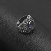 Wedding Rings X-Jue 2023 Round Purple Stone For Women Antique Flower Silver Color Natural Fashion Vintage Punk Style Jewelry