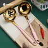 Dinnerware Sets WORTHBUY Gold Soup Ladle Stainless Steel Scoop With Long Handle Colander Serving Spoon Kitchen Accessories Cooking 230204