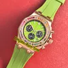 37mm Quartz Chronograph Womens Watch 26236 Rose Gold Case White Dial Purple Subdial Rainbow Diamond Bezel White Rubber Strap Watch307y