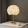 Table Lamps Handmade Feather Led Girls Bedroom Bedside Lamp Wedding Room Romantic Warm Decorative Lights