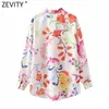 القمصان البلوزات النسائية Zevity Women Totem Totem Floral Print Disual Smock Plouse Office Lady Satin Satin Shirt Chic Business Blusa