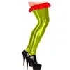 Femmes Chaussettes Sexy Faux Cuir HighThigh Rouge Bas À Volants Collants Métalliques Brillants Collants Chaussettes Pour La Fête Club Wear Lingerie