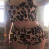 Lingeries plus size mulher leopardo de seda cetim Cami top shorts pijama conjunto 2020 novo