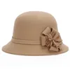 Stingy Brim Hats Ladies Women Vintage Wool Felt Bucket Cap Flower Cloche Bowler Hat For