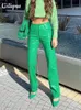 Women's Pants Capris Green Faux Leather Pants Women Straight Leg Pants Fashion Harajuku Black Baggy Trouser Casual Elegant High Waist Pants 230204