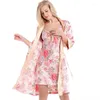 Vêtements de nuit pour femmes Femmes Robe de soie Chemise de nuit Ensemble Peignoir Satin Pyjama Floral Kimono Peignoir