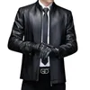 Herrjackor 2103 Spring och Autumn Clothing Plus Sizethin Men#39; s Slim Fit Short Stand Collar Middle-Aged Top Layer Leather Jacket