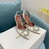 Amina muaddi Dress Shoes sandals Satin pointed slingbacks Bowtie pumps Crystal-sunflower high heeled shoe10cm Women's Luxury Designer Party Wedding Shoes With bag