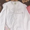 Camicette da donna Autunno Giapponese Mori Ragazza Camicetta bianca Colletto per bambole carino Camicie da studente Orso da donna Manica lunga in pizzo a maniche lunghe Uniforme JK