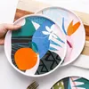 Borden 9 inch Noordse keramisch Creative Dinner Plate Abstract Art Painting Cake Tray Pasta Derees Steak Dessert Kitchen servies