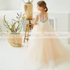 Girl Dresses Champagne Elegant Flower Sleeveless Floor Length Formal Wedding Children Gown Button Back Plus Size Robe De Soriee