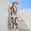 Feestjurken koffie chiffon zijden bloemen maxi jurk vrouwen femme 2023 zomer lang werk boho strand kantoor sexy luxe plus maat