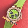 New 37mm Quartz Chronograph Womens Watch 26231ST.ZZ.D038CA.01 Steel Case Green Dial Diamond Bezel Stopwatch Green Rubber Strap Ladies Watches puretime E127