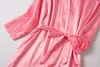 Womens Sleepwear Soft Satin Two-Piece Pajamas Sets Ice Silk Sexy Lace Nightgown Plus Size M-XL