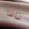 Boucles d'oreilles à clous pour femmes, couronne en métal, fleur, pierre rose, élégante, mode coréenne, bijoux de luxe, fête, Simple, pour filles, 2023