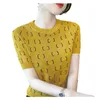 22SS Fashions Womens Knits Tees Dames T-shirts met ronde hals Print Letter Wicking Knit High Elastic Fitness Cap Sleeve Fit Graphic Tees Summer Size S-XXL