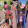 Breda brimhattar 2023 Pink Cowboy Cowgirl Hat Western Tiara för Women Girl Caps Holiday Costume Party Elob22