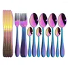 Dinnerware Sets 16Pcs Black Tableware Set Stainless Steel Cutlery Knife Fork Spoon Dinner Kitchen Silverware