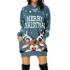 Casual Dresses Ladies Christmas Print Long Sleeve Pocket Hooded Sweater Loose Dress
