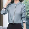 Women's Blouses Floral Printed Spliced Elegant Shirt Women's Clothing Spring Autumn Long Sleeve Vintage Commute Slim Polo-Neck Button