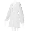 Robes décontractées blanc dentelle robe de soirée mode solide à manches longues en vrac automne femmes élégant Sexy col en v profond a-ligne en mousseline de soie Vestido