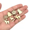 Christmas Decorations 100Pcs/Pack Cartoon Chips Wood Mini Tree Santa Claus Snowman Deer Xmas Party Ornaments Crafts