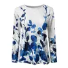 Women's Blouses & Shirts Flower Printed Blouse Mid-length Sleeves Crew-neck Casual Tee Tops Vintage For Women Fashion Elegant Chemise R5