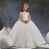 Girl Dresses Ivory 3D Appliqued Ball Gown Flower For Wedding Beaded Toddler Pageant Gowns Tulle Sequined First Communion Dress