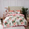 Ensembles de literie de luxe 100S Satin coton égyptien oiseau plante fleurs ensemble d'impression numérique housse de couette lit taies d'oreiller ajustées drap de lin