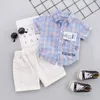 衣類セットベビーシャツ服夏の薄いシャツ幼児幼児少年半袖格子縞のトップパンツ1 2 3 4歳の子供のブラウス