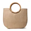 Bolsos de noche 29x25CM 2023 Summer East Gate Anillo de viento Mango de madera Tejido Bolso Bolso Paja Playa Hombro A2973