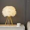 Table Lamps Handmade Feather Led Girls Bedroom Bedside Lamp Wedding Room Romantic Warm Decorative Lights