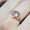 Wedding Rings Bands for Women Fashion Rose Gold Color Leaf Form Set met Moonstone Engagement Ring Party Sieraden