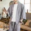 Vestes pour hommes Cardigan en lin à sept manches de style chinois Robe japonaise coupe-vent Kimono en coton