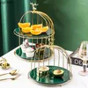 Plates Creative Ceramic Dessert Plate Metal Birdcage Rack Household Fruit Tray Storage Living Room Table Top Decoration Cake Trays