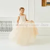 Girl Dresses Champagne Elegant Flower Sleeveless Floor Length Formal Wedding Children Gown Button Back Plus Size Robe De Soriee