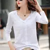 Women's T Shirts Fashion V Neck Ladies Cotton T-shirt Loose Autumn 2023 Långärmad topp A6135