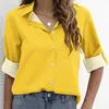 女性用ブラウスの女性の長さの長さのシャツボタンダウンボタンルーズvネックカジュアルTシャツパックソフトティー
