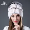 Beanies Beanie/Skull Caps 2023 Rex Fur Hat With Siliver Around Women's Winter Real Natural Hats Håll WARM1