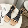 Dress Shoes Burgundy Silk Sandals Women Solid Block High Heels Summer Female Apricot Square Toe Gladiator Lady Casual Peep