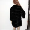 Kvinnors päls faux märke lady läder minkrock tjock vinter naturligt svart kläd mode perfekt
