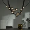 펜던트 램프 현대 샹들리에 조명 거실 홈 데코 장식 가죽 교수형 조명 장식 긴 유형 식당 조명 조명