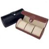 Jewelry Pouches 3 Slots Watch Roll Travel Case Portable Leather Storage Box Slid In Out T4MD
