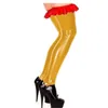 Femmes Chaussettes Sexy Faux Cuir HighThigh Rouge Bas À Volants Collants Métalliques Brillants Collants Chaussettes Pour La Fête Club Wear Lingerie