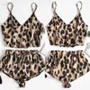 Plus -storlek underkl￤der Kvinna Silk Leopard Print Satin Cami Top Shorts Pyjama Set 2020 Ny