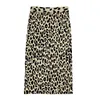 Skirts 2023 Early Spring Long Slit Knitted Leopard Skirt Women High Waist